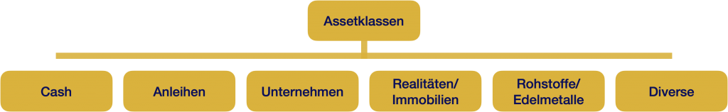 Assetklassen einteilung Cash Anleihen Unternehmen Realitäten Rohstoffe Diverse